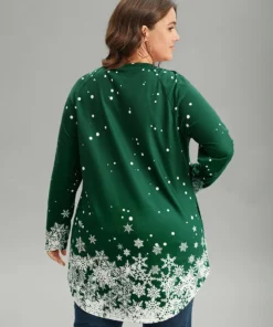 Christmas Snowflake Raglan Sleeve High Low Hem T-shirt -Clothing Shop 568520667 yo
