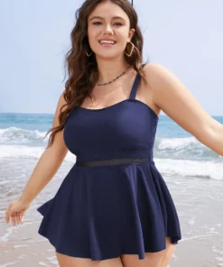 Lace Insert Ruched Ruffles Hem Tankini Top -Clothing Shop 568525507 gv ae8ab5e3 748b 4360 b9bf 094158482f8a