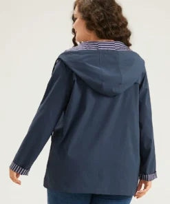 Striped Patchwork Zipper Pocket Drawstring Coat -Clothing Shop 569099919 hb