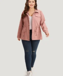 Plain Pocket Button Through Drawstring Zipper Jacket -Clothing Shop 569688263 ty