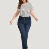 Plain Button Detail High Rise Dark Wash Jeans -Clothing Shop 5698271 jx