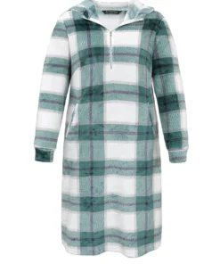 Plaid Contrast Half Zip Hooded Sleep Dress -Clothing Shop 570227241 my