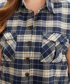 Plaid Flap Pocket Button Up Sleeveless Jacket -Clothing Shop 570294302 cf