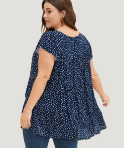 Allover Print Cap Sleeve Ruffle Hem Gathered Blouse -Clothing Shop 571306177 ue 35e31c28 41e5 4ade acc4 36ba76aed097