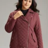 Zipper Fly Quilted Button Detail Lapel Collar Jacket -Clothing Shop 571649491 gv