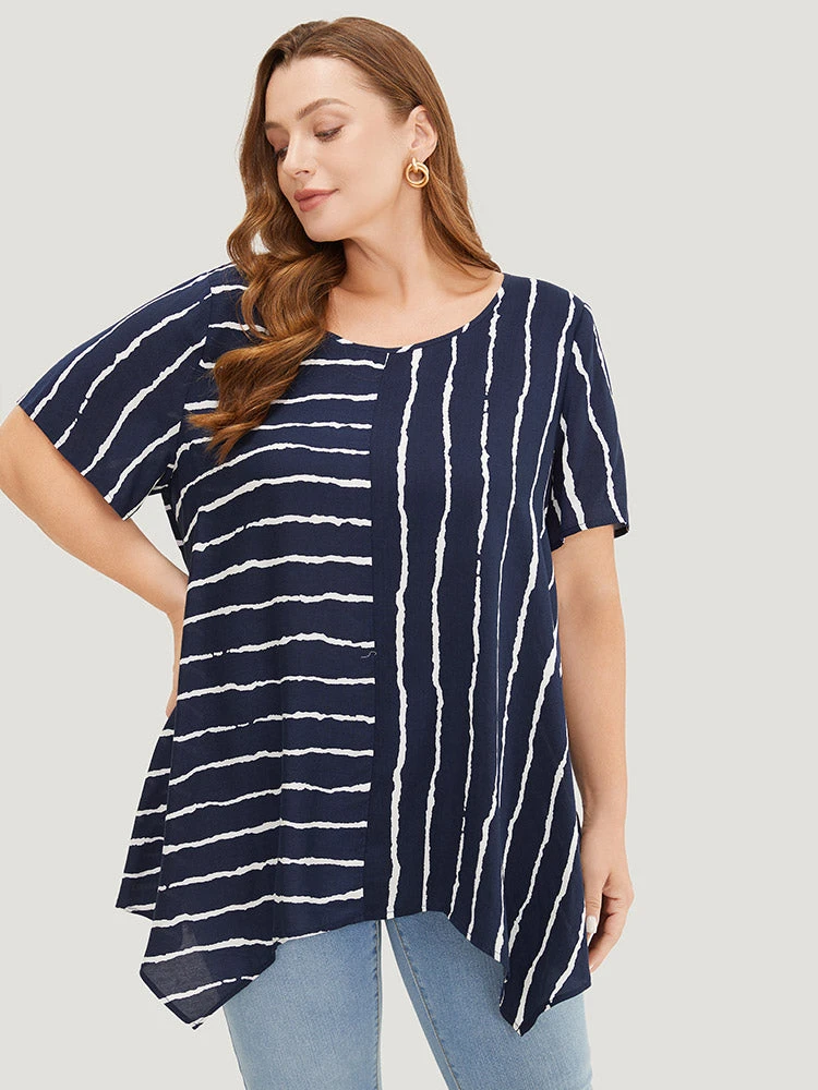 Striped Patchwork Hanky Hem Blouse 8 Striped Patchwork Hanky Hem Blouse - Image 6