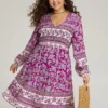 Bandana Print Pocket V Neck Shirred Dress -Clothing Shop 572152356 ie