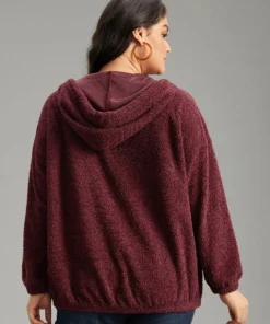 Fuzzy Solid Hooded Pocket Ties Sweatshirt -Clothing Shop 573822096 kj