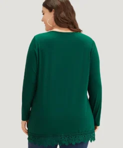 Solid Lace Panel Crisscross V Neck T-shirt -Clothing Shop 574280897 ig 5213a118 8d42 4e04 ba14 3b5b9d64d358