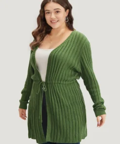 Rib Knit Drawstring Split Side Tunic Cardigan -Clothing Shop 574554658 ft e85d60e8 e67a 41e3 94d0 1e92bd0f0303