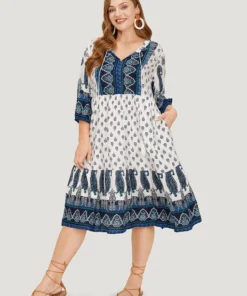 Bandana Print Ruffles Lantern Sleeve Pocket Tassels Tie Neck Dress -Clothing Shop 574992025 zm 1e6fde37 7515 4f7c a53f c2cebe4acb32