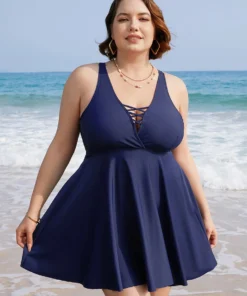 Crisscross Neck Adjustable Straps Ruffles Hem Swim Dress