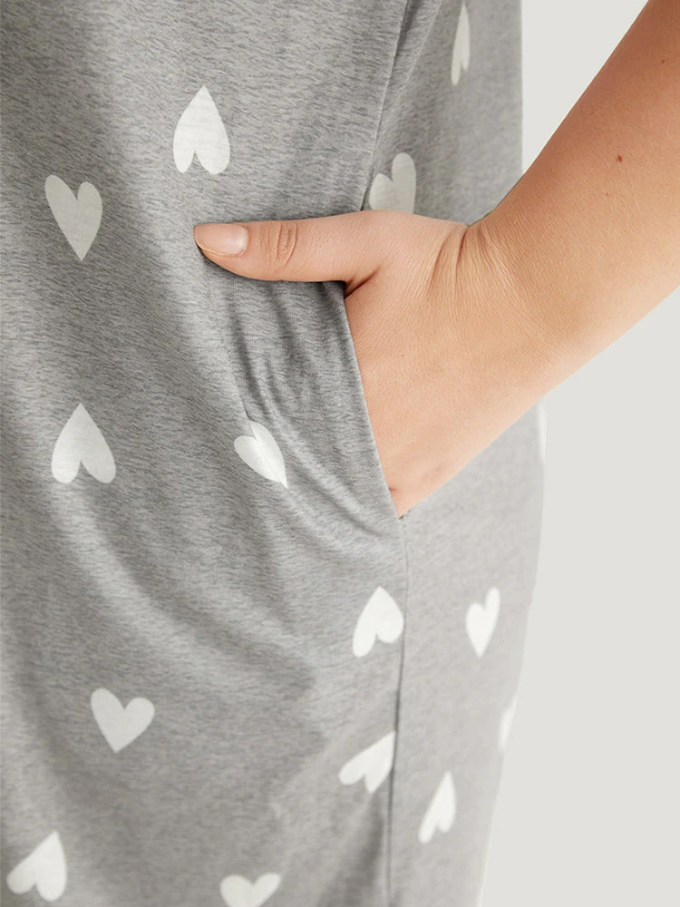 Heart Print Patched Pocket Eyelet Lace Sleep Dress 8 Heart Print Patched Pocket Eyelet Lace Sleep Dress - Image 6