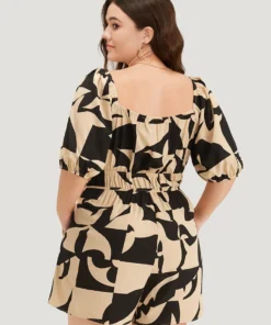 Geometric Shirred Pocket Elastic Waist Puff Sleeve Jumpsuit 13 Geometric Shirred Pocket Elastic Waist Puff Sleeve Jumpsuit -Clothing Shop 576351347 ol 5f59ae20 645f 4161 997e 424d3c6255df