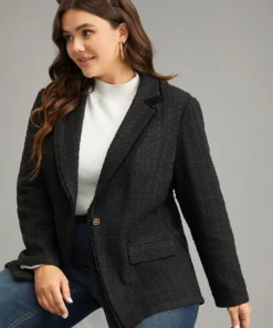 Plain Tweed Plisse Pocket Button Through Blazer -Clothing Shop 576913846 cw