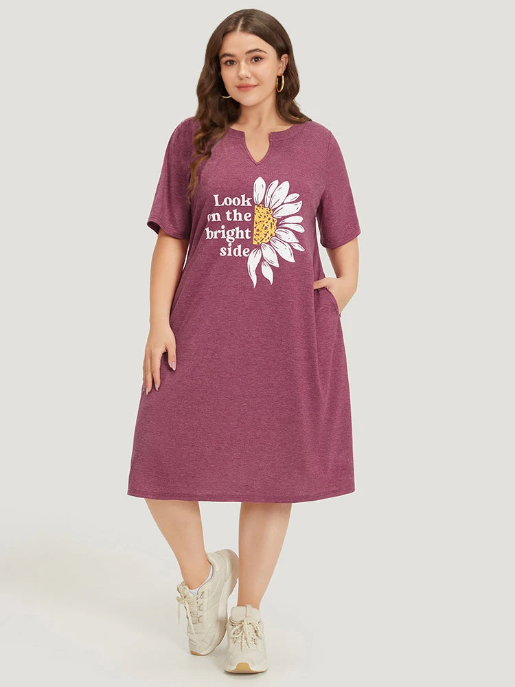 Supersoft Essentials Slogan & Sunflower Print Notched Pocket Dress 4 Supersoft Essentials Slogan & Sunflower Print Notched Pocket Dress - Image 2