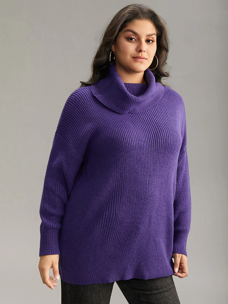 Plain Turtleneck Texture Elastic Cuffs Pullover 6 Plain Turtleneck Texture Elastic Cuffs Pullover - Image 4