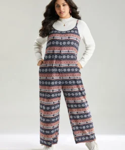 Snowflake Graphic Pocket Overall Cami Jumpsuit