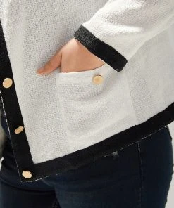 Two Tone Tweed Buckle Detail Pocket Blazer -Clothing Shop 579740840 xh