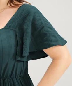 Plain Ruched Drawstring Pocket Ruffle Tiered Dress -Clothing Shop 58