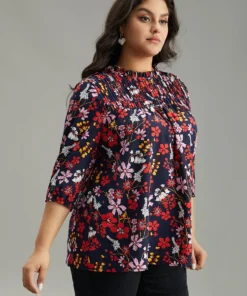 Floral Print Frill Trim Cut Out Blouse -Clothing Shop 580028040 om