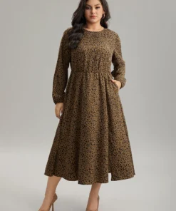 Leopard Print Pocket Split Side Keyhole Dress