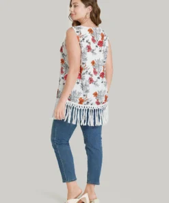 Floral Print Fringe Trim Tank Top 11 Floral Print Fringe Trim Tank Top -Clothing Shop 581170376 pu