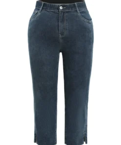 Very Stretchy High Rise Dark Wash Split Jeans -Clothing Shop 581550486 pj