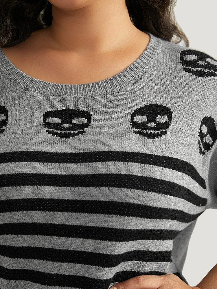 Halloween Supersoft Essentials Skull Print Striped Round Neck Pullover 8 Halloween Supersoft Essentials Skull Print Striped Round Neck Pullover - Image 6