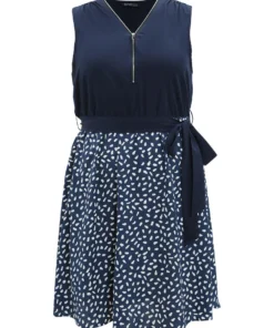 Polka Dot Patchwork Zip Belted Pocket Sleeveless Dress -Clothing Shop 58220371 ys e250da21 715d 40fb 86be 6d2656a553be