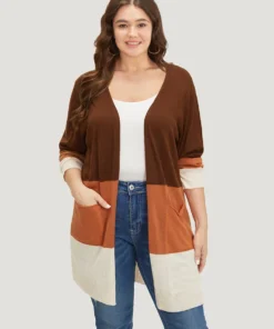 Supersoft Essentials Colorblock Contrast Pocket Open Front Cardigan