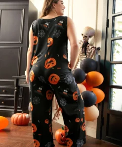 Halloween Print Button Detail Sleeveless Sleep Jumpsuit -Clothing Shop 582432303 fe