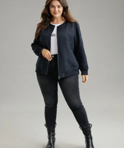 Plisse Zipper Fly Rib Knit Jacket -Clothing Shop 582524812 iz