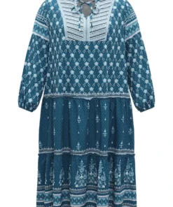 Bandana Print Knot Neck Lantern Sleeve Dress -Clothing Shop 582632422 jv 3d3a82d7 d1e0 4a7b afcd 87b02c1a6d34
