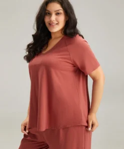 Cotton Plain Raglan Sleeve Sleep Top -Clothing Shop 584250061 hf