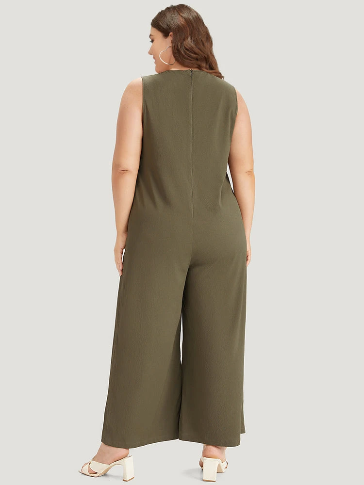 Plain Knot Neck Pocket Plicated Detail Tank Jumpsuit 7 Plain Knot Neck Pocket Plicated Detail Tank Jumpsuit - Image 5