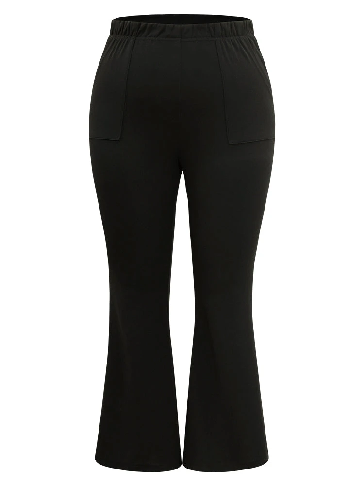 Solid Pocket Flare Leg Elastic Waist Pants 9 Solid Pocket Flare Leg Elastic Waist Pants - Image 7