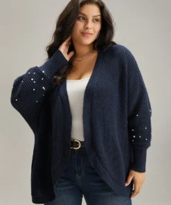 Patchwork Pearl Beaded Curved Hem Cardigan 26 Patchwork Pearl Beaded Curved Hem Cardigan -Clothing Shop 584971523 jj