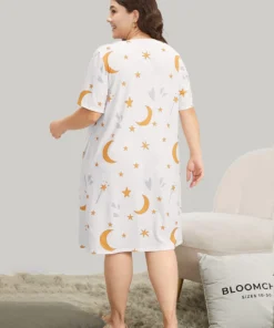 Moon And Star Crew Neck Sleep Dress -Clothing Shop 584995837 je