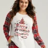 Christmas Print Raglan Sleeve Crew Neck Sleep Top -Clothing Shop 585000838 ss