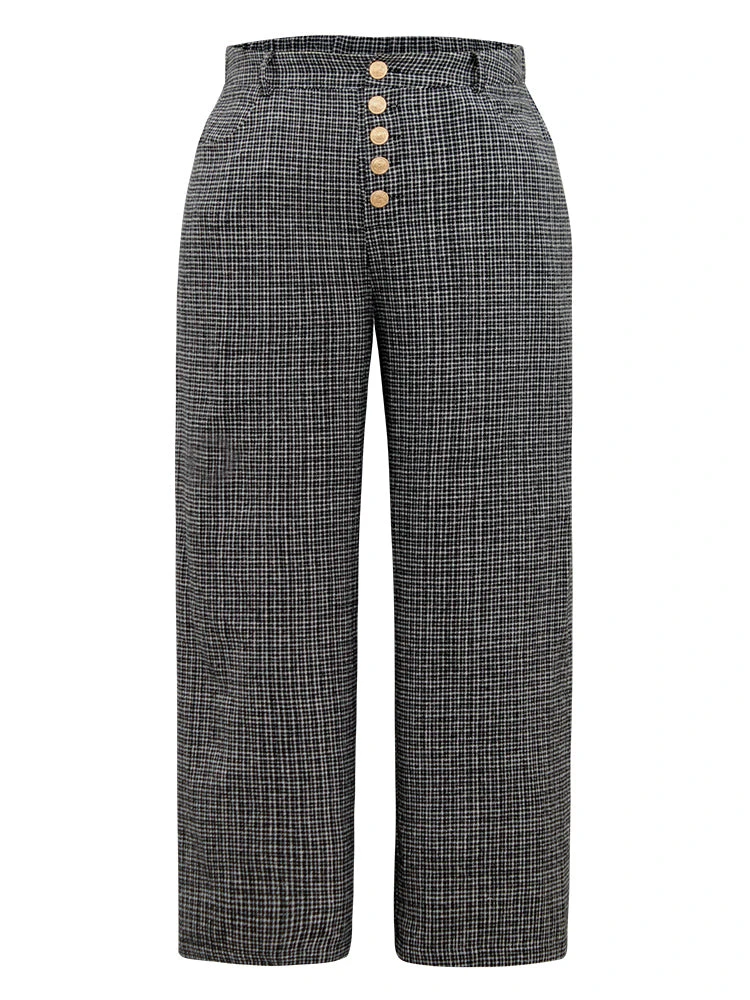 Gingham Textured Metal Detail Wide Leg Pants 8 Gingham Textured Metal Detail Wide Leg Pants - Image 6
