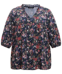 Ditsy Floral Tie Neck Elastic Cuffs Blouse -Clothing Shop 585240555 fj dbb62857 f780 4edb 8337 37f30ab51e6b