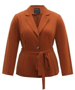 Solid Belted Suit Collar Blazer 19 Solid Belted Suit Collar Blazer -Clothing Shop 585241010 bv
