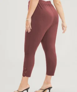 Solid Scalloped Trim Elastic Waist Pocket Lace Hem Pants -Clothing Shop 585363214 vn 44e9f5d6 24ed 44ae a0df 2ee6585d8ed6