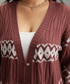 Bandana Print Eyelet Metal Button Fly Cardigan -Clothing Shop 586047223 xf