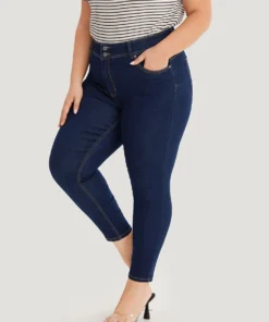 Plain Stitch Patched Pocket Jeans -Clothing Shop 586234142 cv