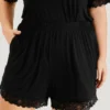 Solid Lace Insert Elastic Waist Sleep Shorts -Clothing Shop 586671216 cr