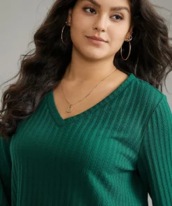 Plain Texture V Neck Jacquard T-shirt 10 Plain Texture V Neck Jacquard T-shirt -Clothing Shop 587248624 wn