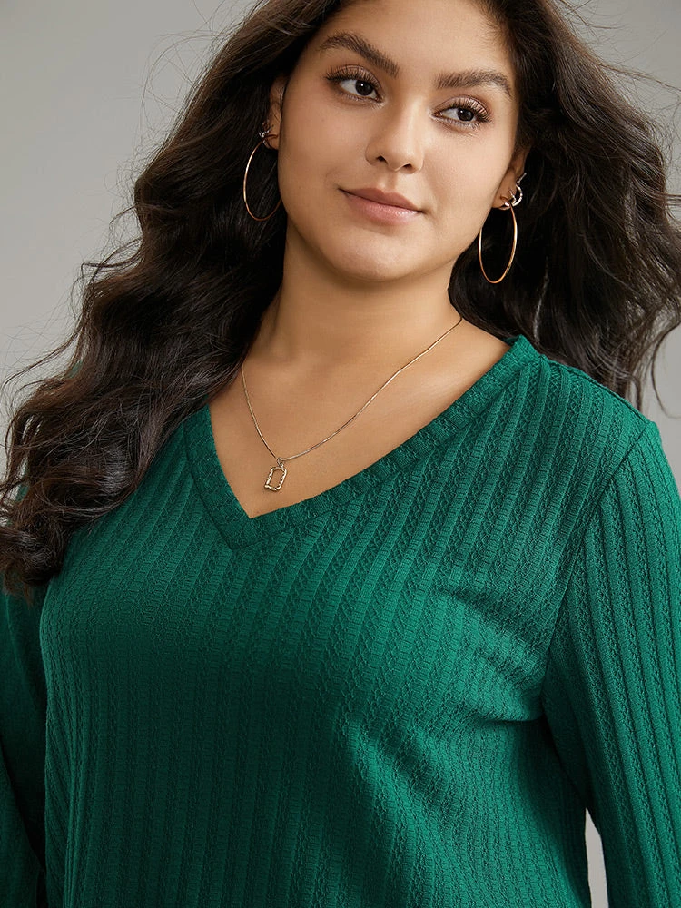 Plain Texture V Neck Jacquard T-shirt 6 Plain Texture V Neck Jacquard T-shirt - Image 4