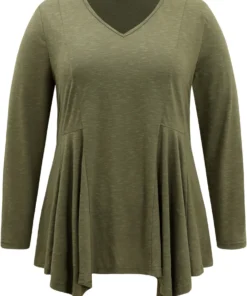 Solid V Neck Hanky Hem T-shirt -Clothing Shop 587269303 lx